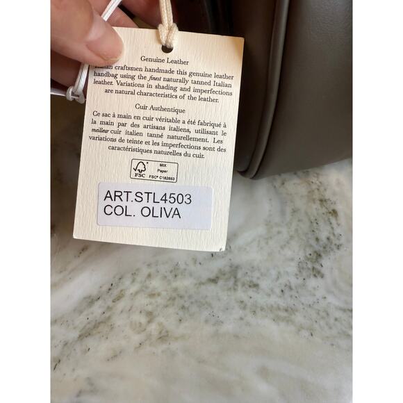 Isadora Italian Made Leather Belted Convertible Satchel Bag Olive - Picture 5 of 7